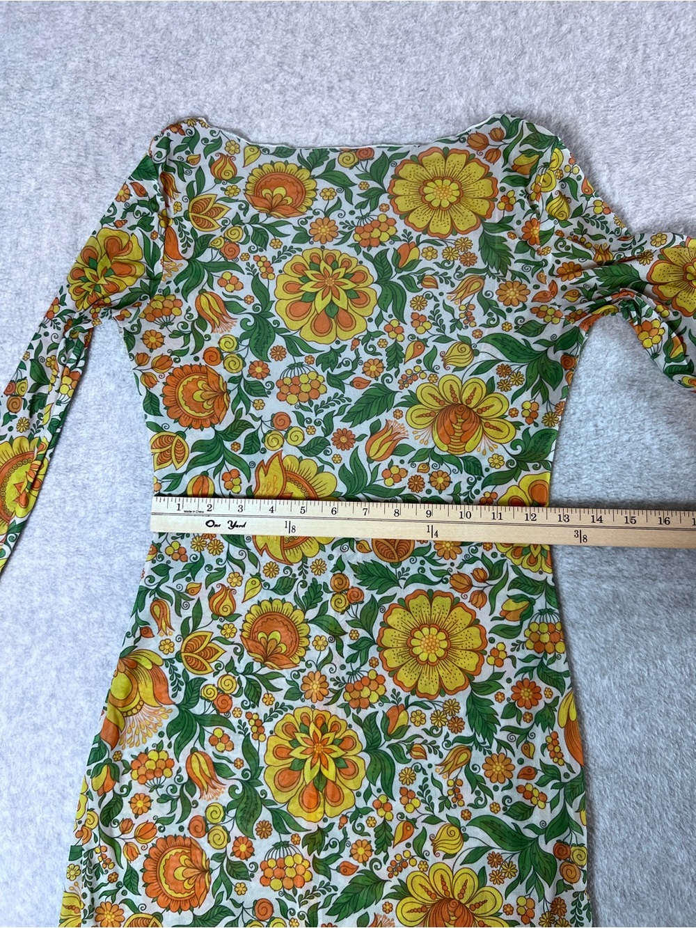 Retro Hippie Mesh Floral Long-Sleeve Mini Sheer Dress Deep V Back - Picture 10 of 14